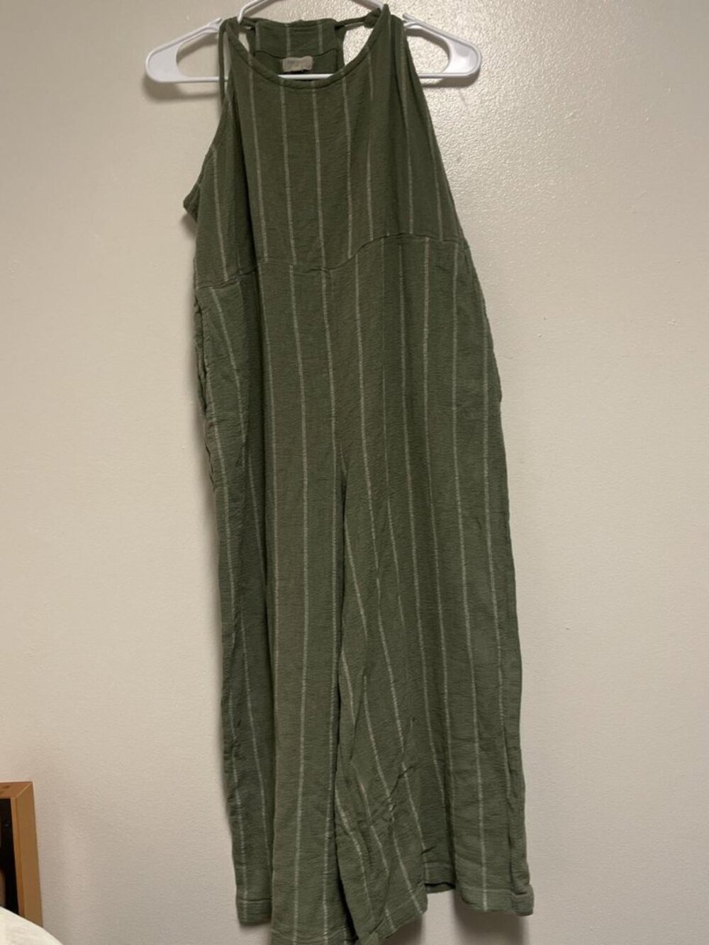 Green Striped Sleeveless Jumpsuit with Pockets Size M